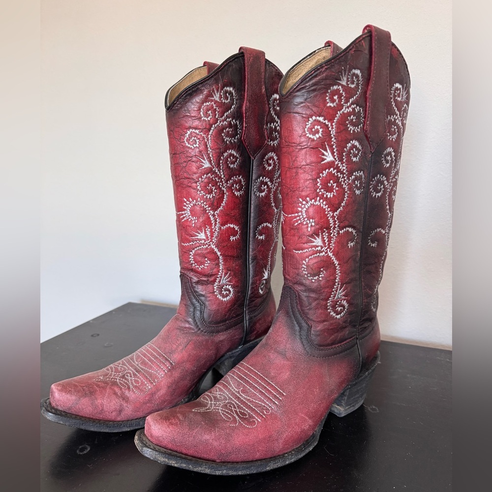 Circle G Snip Toe Cowgirl Boots Red